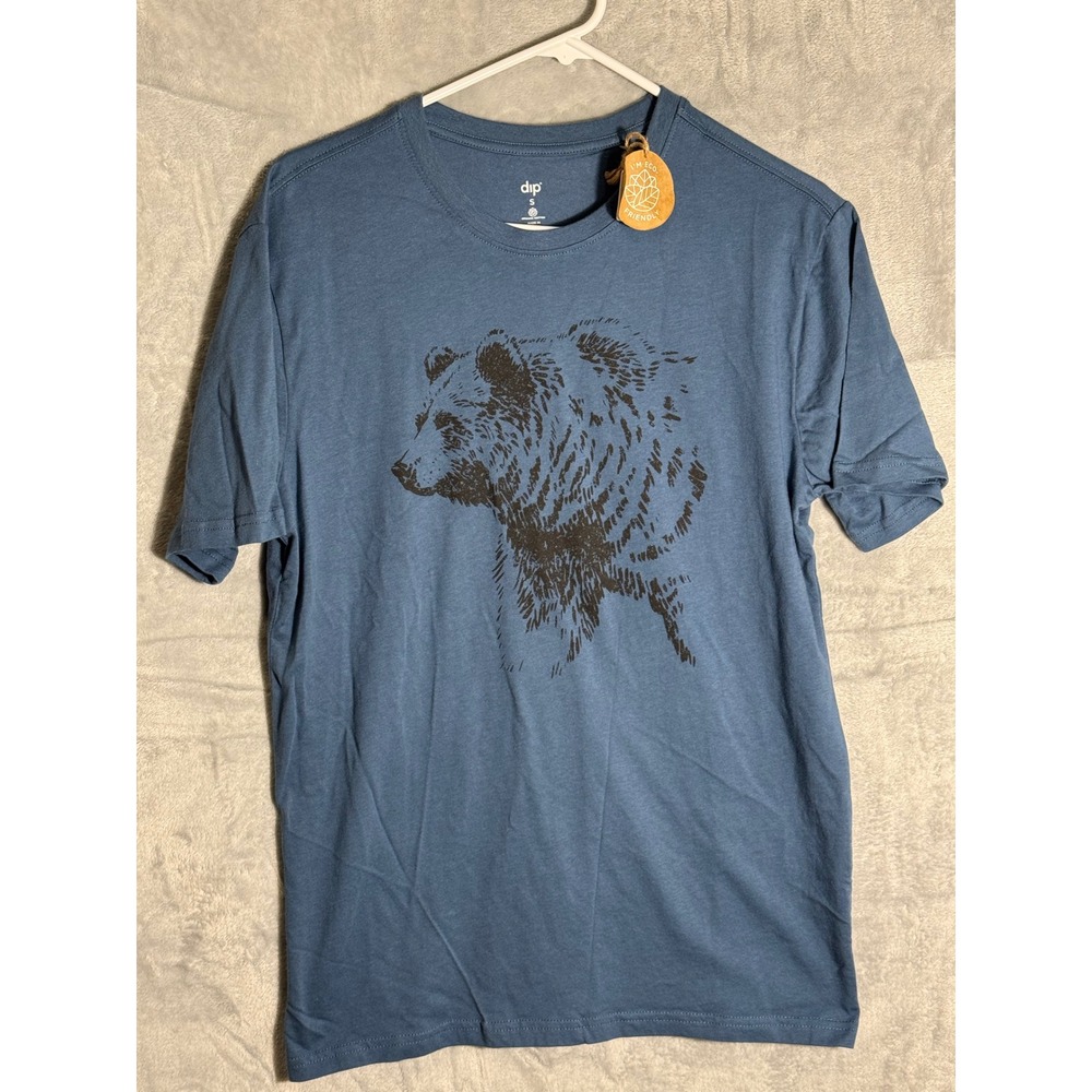 Dip Mens 100% Organic Cotton‎ Bear Graphic T-Shirt Blue S Eco Friendly New NWT